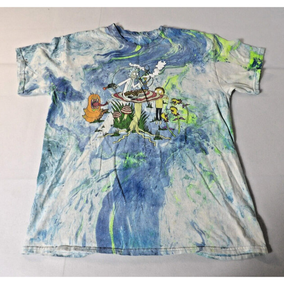 Rick & Morty Tee Shirt Adult Large Tie Dye Blue Graphic Ripple Junction - Picture 2 of 11